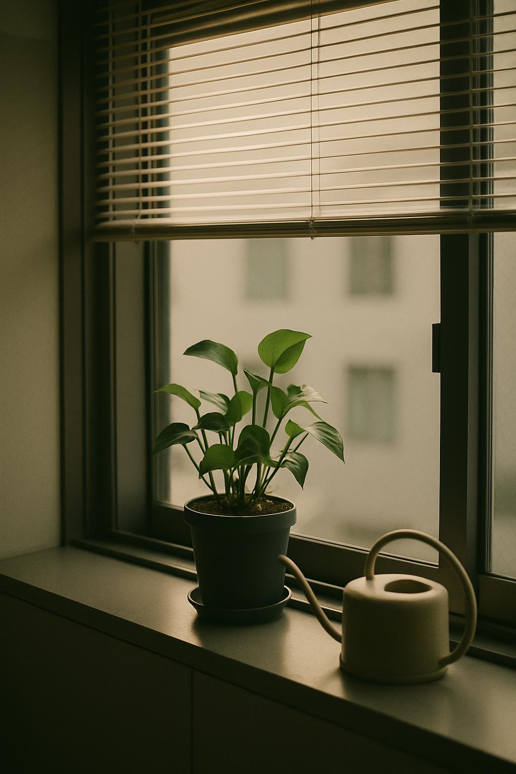窓辺で世話をされている鉢植え